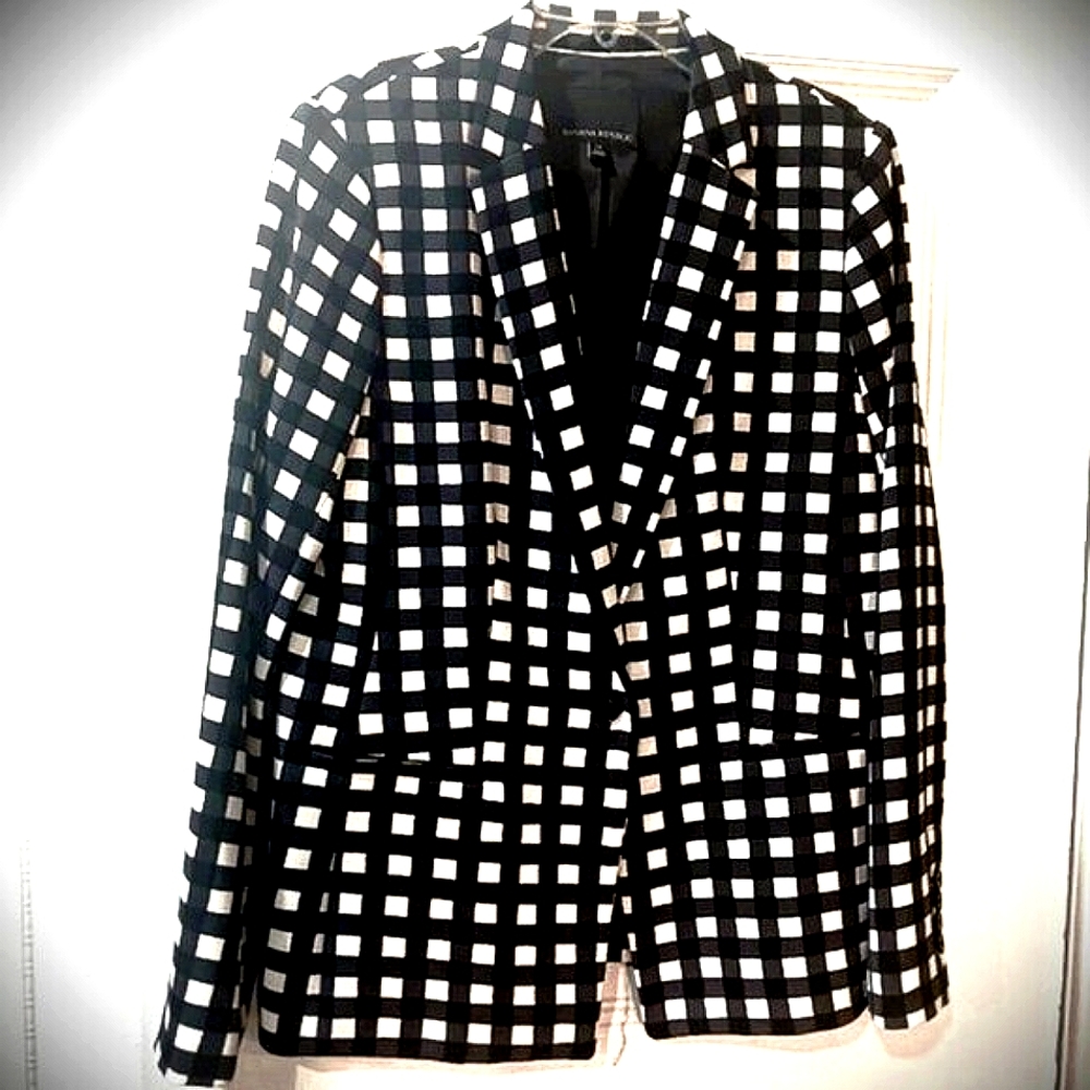 BANANA REPUBLIC BLACK/WHITE SINGLE BREASTED BLAZER SZ 14.COPY